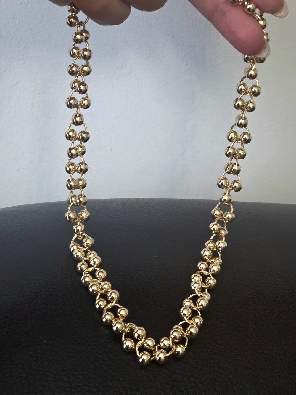 Fashion Designer Boutique Jewelry Gold Beaded Statement Necklace Stainless Steel
